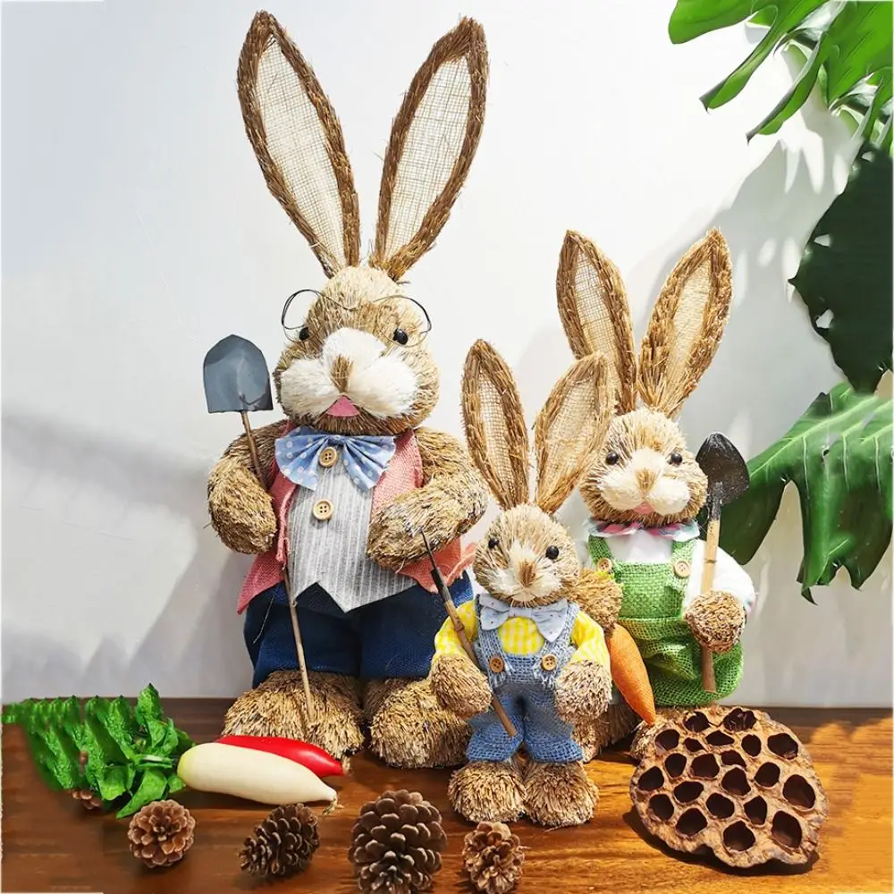 

Handmade Crafts Home Decoration Decorations Accessories Standing Bunny Ornaments Grass Rabbit Ornaments Straw Rabbit Statue