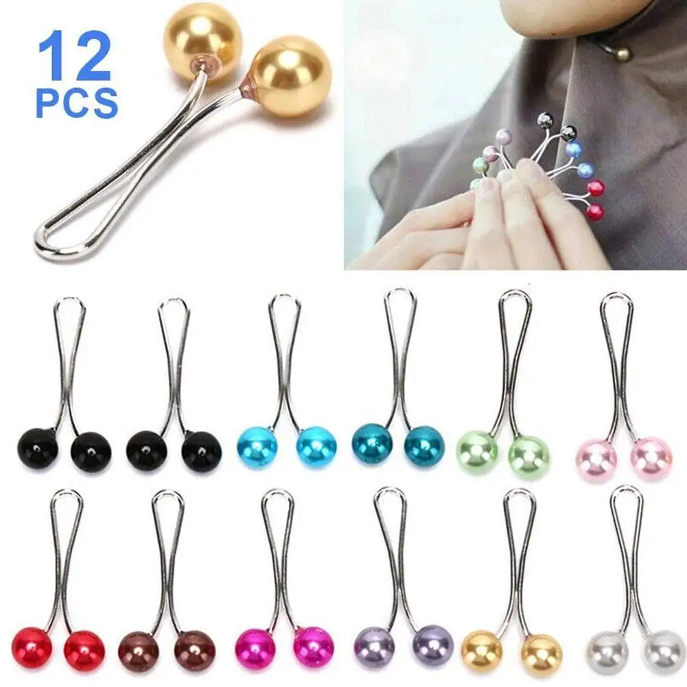 12 Pcs Pearl Clip Scarf Pin Headscarf Shawl Scarf Accessories Lady