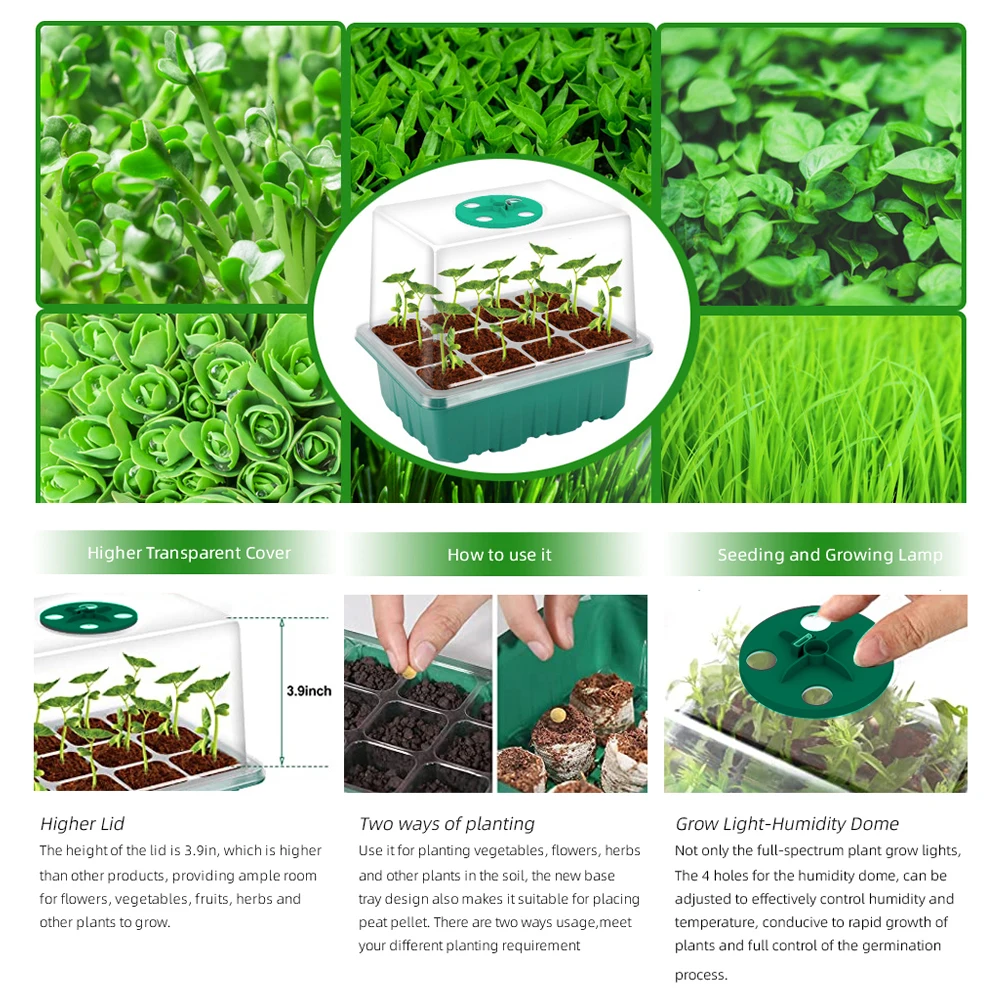 Plants Seed Starter Trays With Grow Light 12 Holes Per Tray For Home Plant Greenhouse