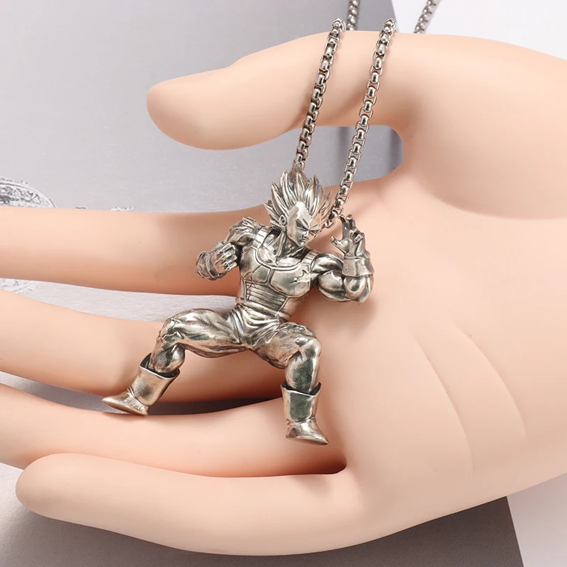 Fashion Personality Yellow Hair Muscular Samurai Pendant Necklace for Men Punk Anime Characters Fighting Sun Wukong Jewelry