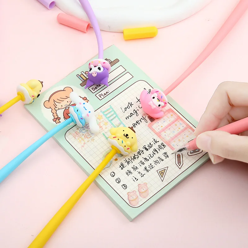 48Pcs/Box Sanrio 0.5mm Shaker Pen Kuromi Melody Cinnamoroll Silicone Decompression Soft Adhesive Gel Pens Stationery Supplie