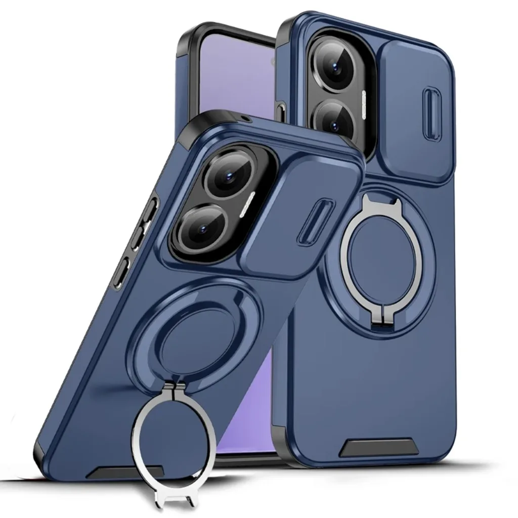 Shockproof Armor Phone Case with Magnetic Ring Holder and Kickstand - Hard PC Protective Cover