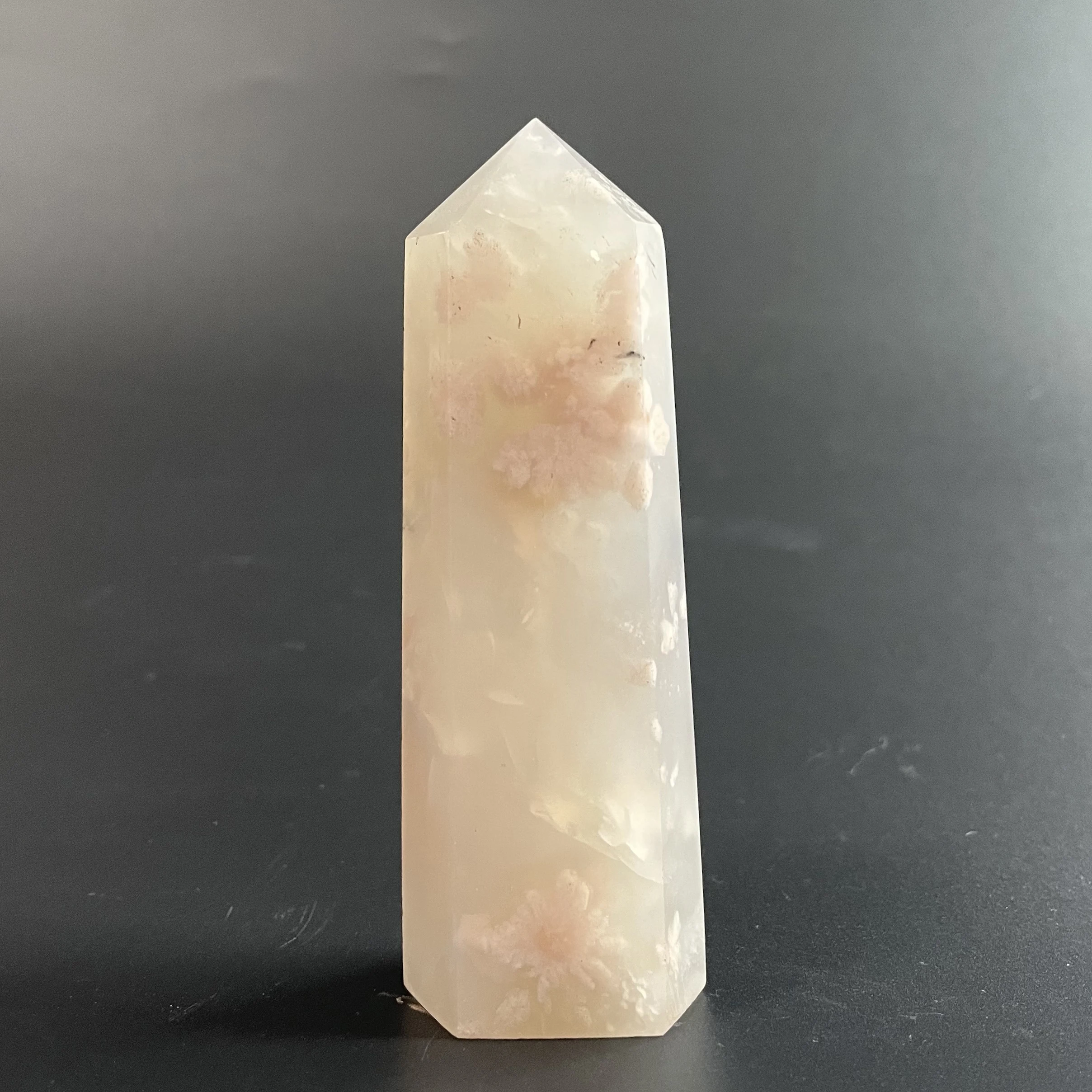 

153g Natural Stone Sakura agate Crystal Tower Polished Quartz Wand Point Reiki Healing Gift Room Decor Obelisk Z230