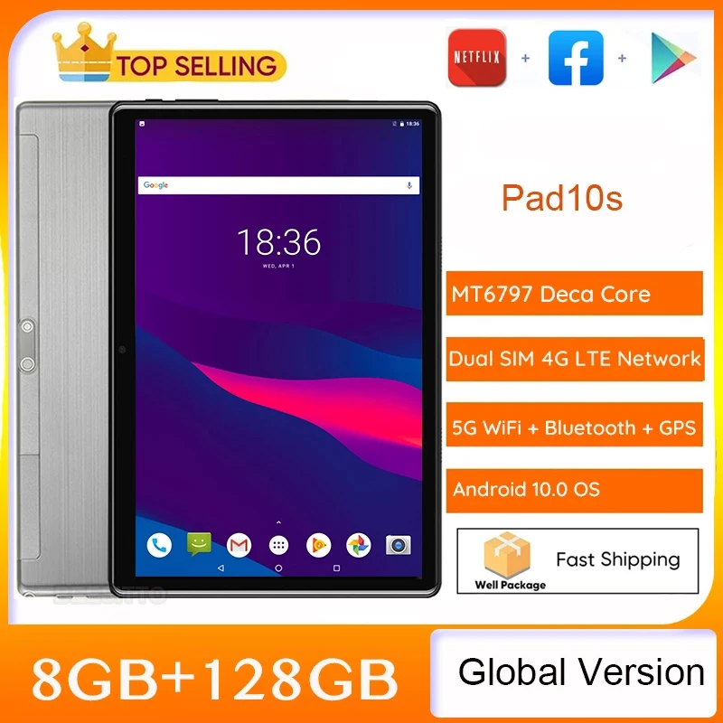 Планшет Pad10s 10 дюймов ядер 4G GPS Wi-Fi FM Bluetooth 8 + 128 ГБ Android 0 | Компьютеры и офис