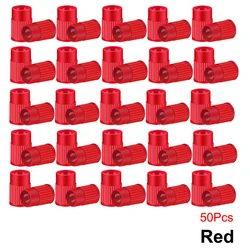 Universal Tire Valve Caps with Core Remover Tool - Durable Plastic Dust Protection (Red - 50Pcs)