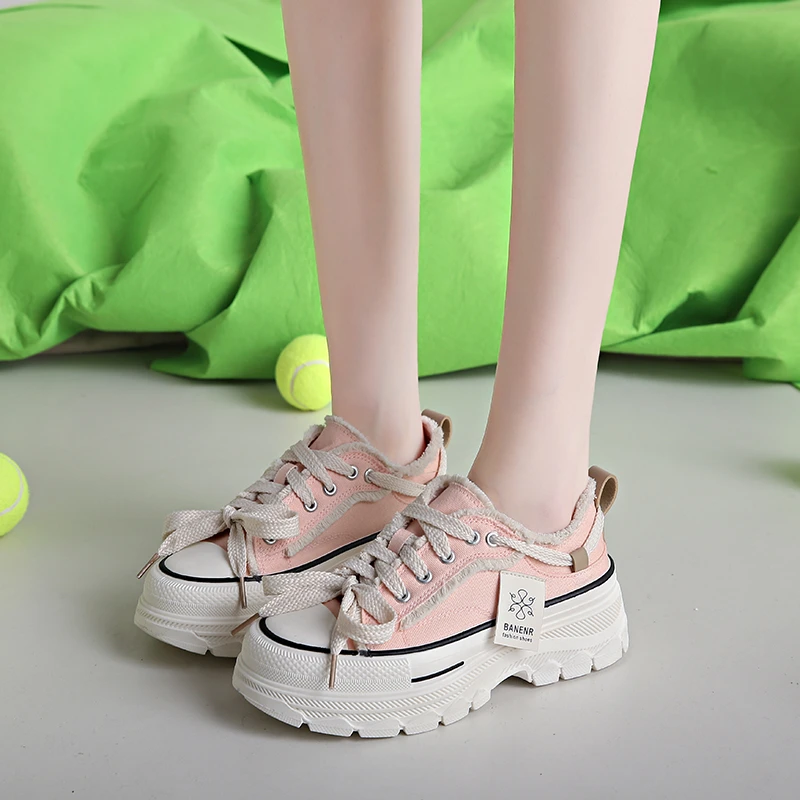 

Women's Shoes Summer 2023 New Trendy Low-cut Breathable Soft Sneakers For Women Thick Sole Canvas Shoes Female Comfort