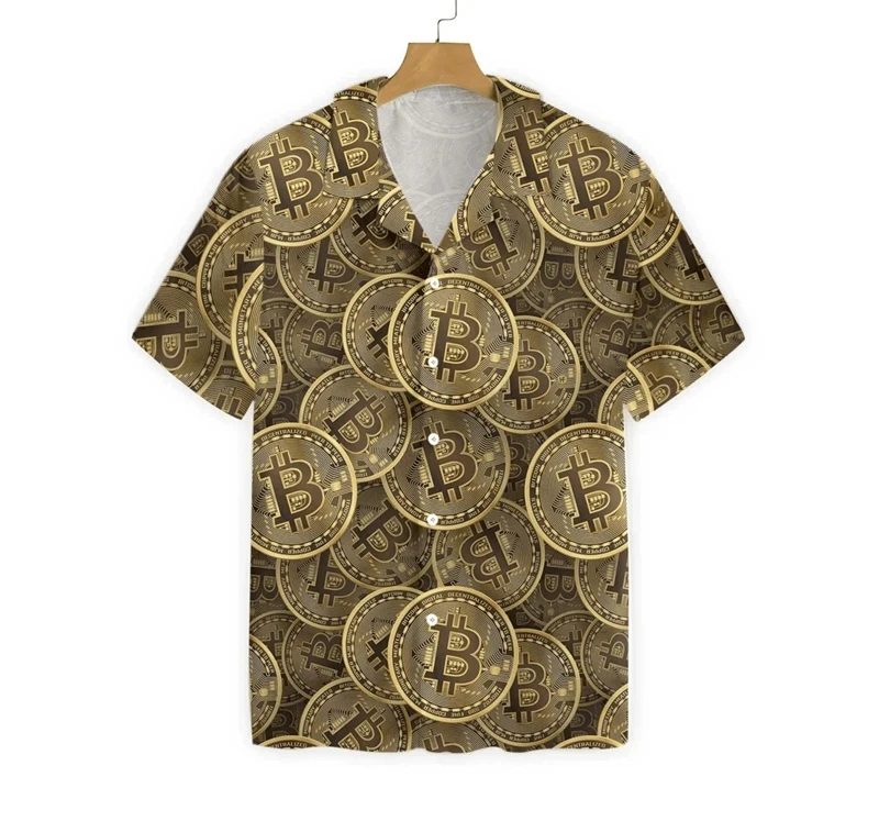 thumbnail image 1 of Camisas de playa con estampado gráfico de Bitcoin para hombre, camisas de verano de manga corta con botones, estilo hawaiano, blusas casuales para hombre, 1 of 5