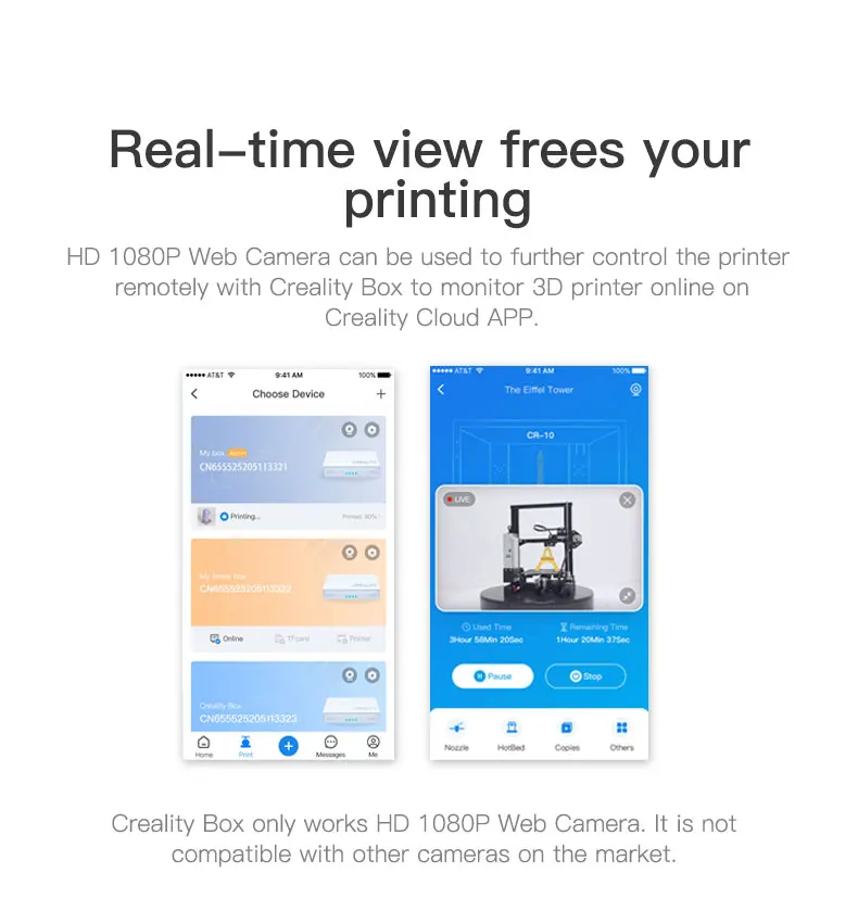 Creality 3D  ī޶ CRCC-S7, HD 1080P  ī޶,  ͸ , ǽð  3D  ǰ μ 