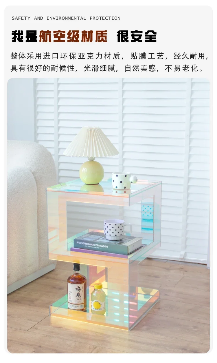 Description Picture 4 of itemLuxury Transparent Acrylic Coffee Table Furniture,Colorful Living Room Sofa,Side Corner tables Bedroom,Square Bedside Cabinets