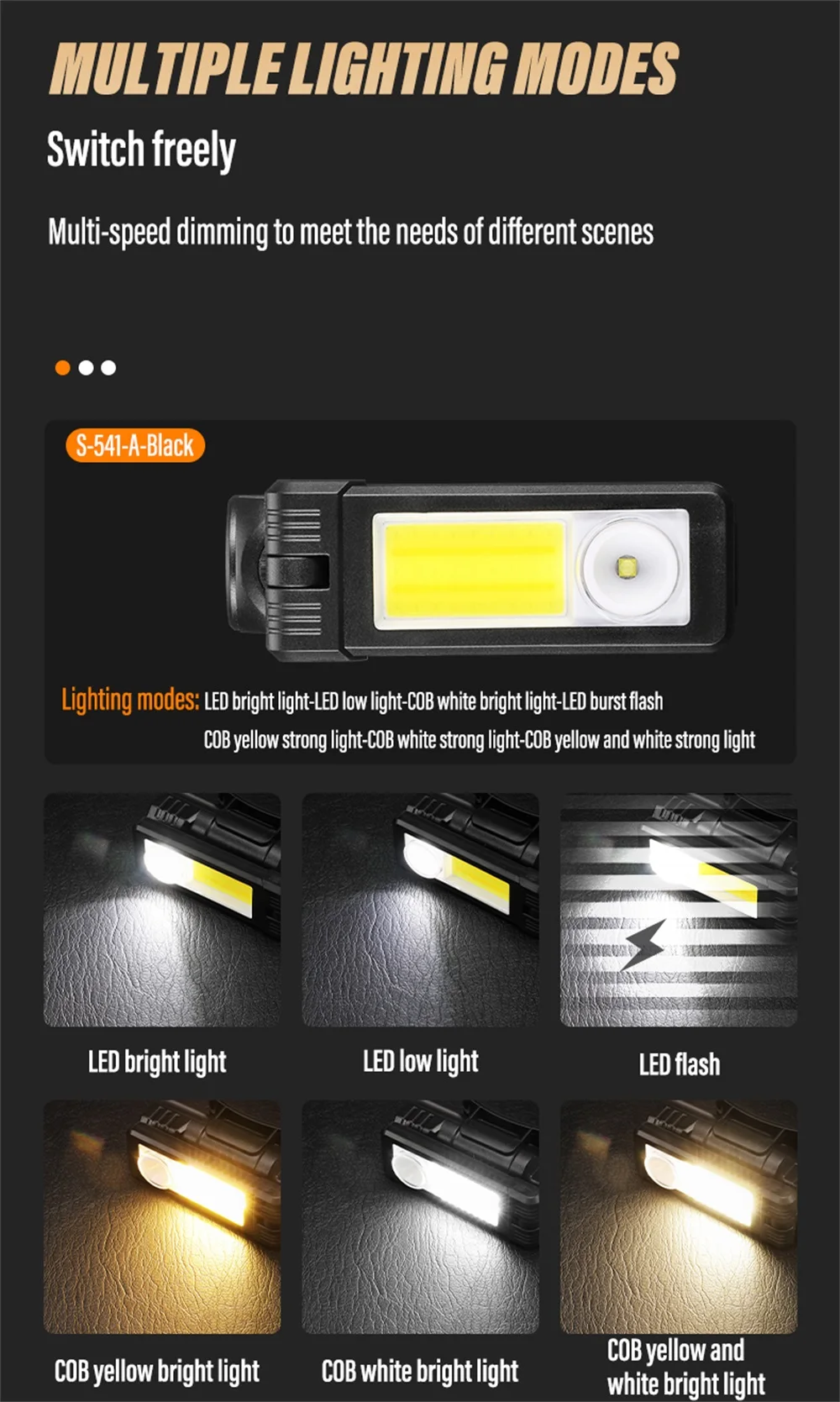 Description Picture 6 of itemSuper Bright LED COB Flashlight Rechargeable Headlamp Portable Work Light Outdoor Camping Light with LED