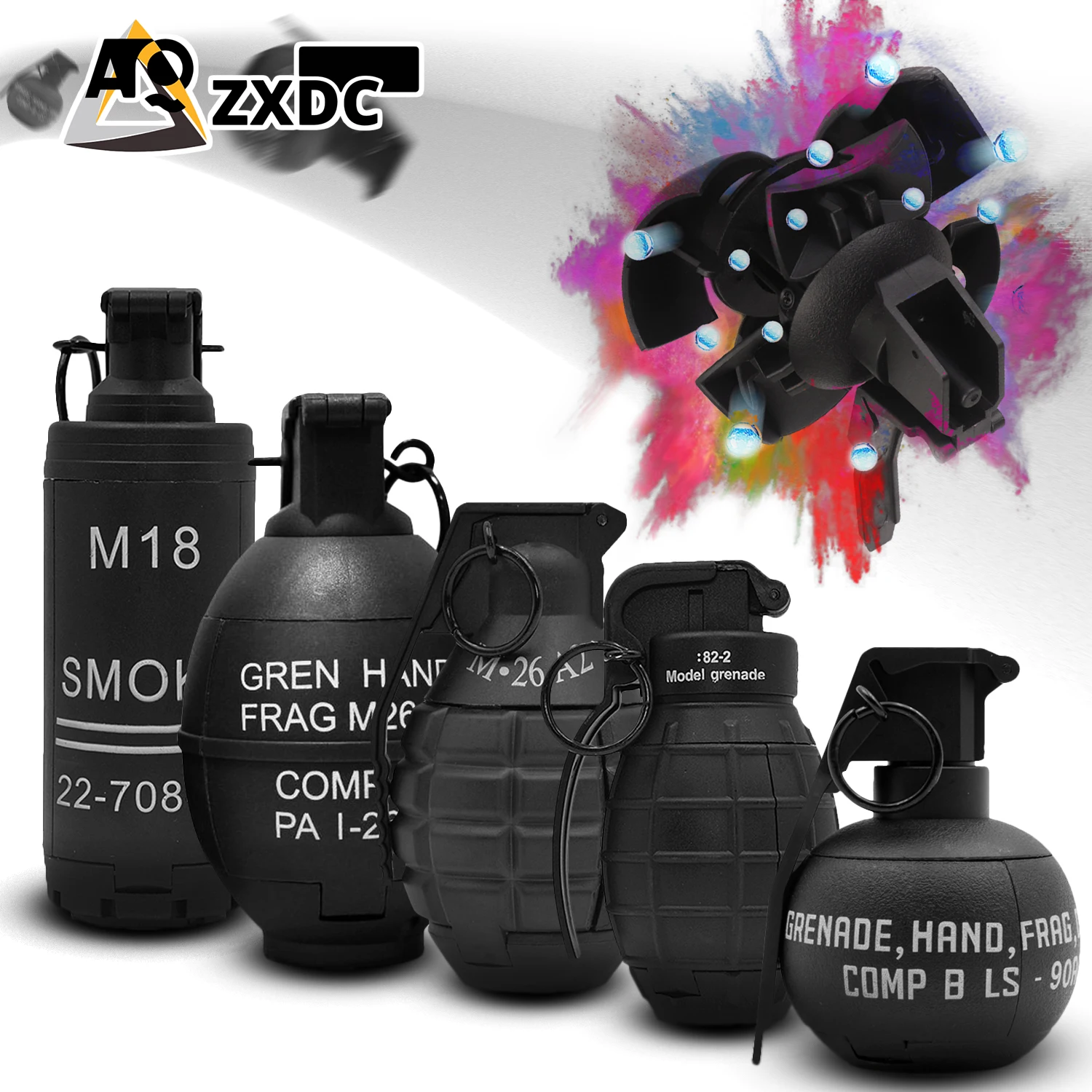 5 pack,Toy Hand Grenade for CS Battle Game with 2000 Water bomb,  Outdoor Sport Tactical Grenade Toys, Spring Ejection Launcher