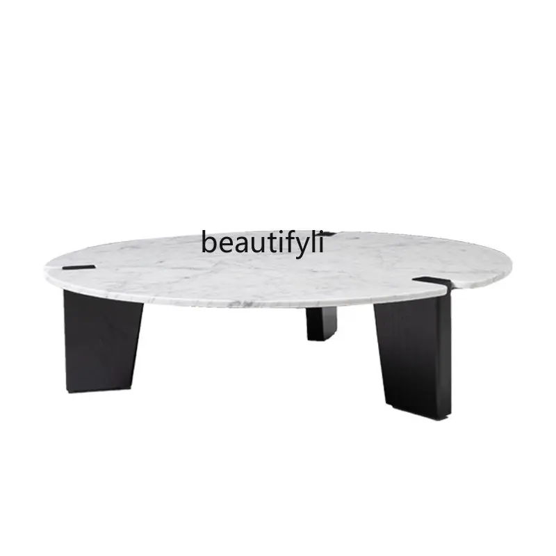 

yj Living Room Italian Minimalist Circle and Creative Coffee Table Simple and Light Luxury Natural Marble Solid Wood Combination