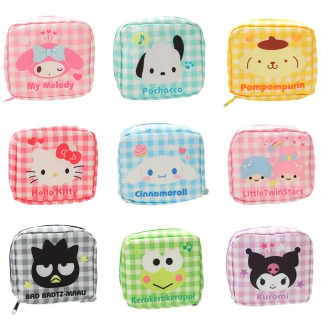 Kawai Anime Sanrios Kuromi Mymelody Cinnamoroll Cute Storage Bag Cosmetic Bag Cartoon Plaid Mini Coin Purse Plush Toy Girls Gift 1