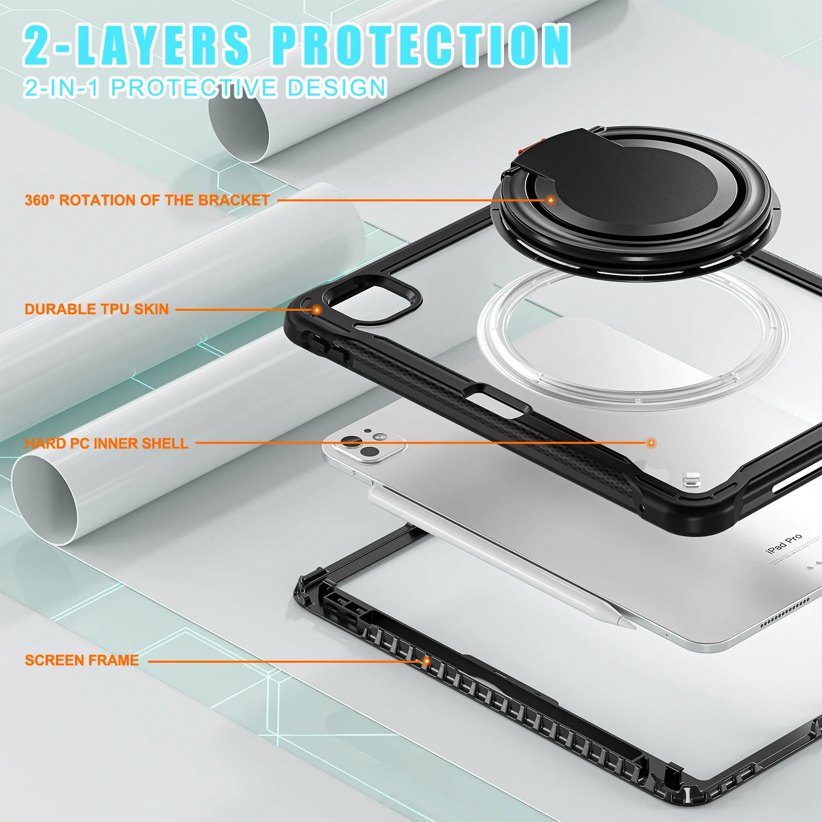 Heavy Duty Shockproof Tablet Case with Kickstand and Hand Strap