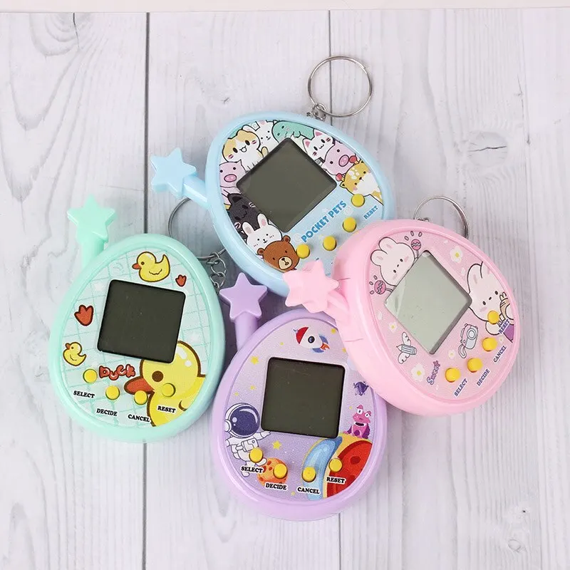 Electronic Pet Toy 2Pcs Electronic Pet Machine Virtual Pet Raising Mini Handheld Game Console Random Color Keychain Toy
