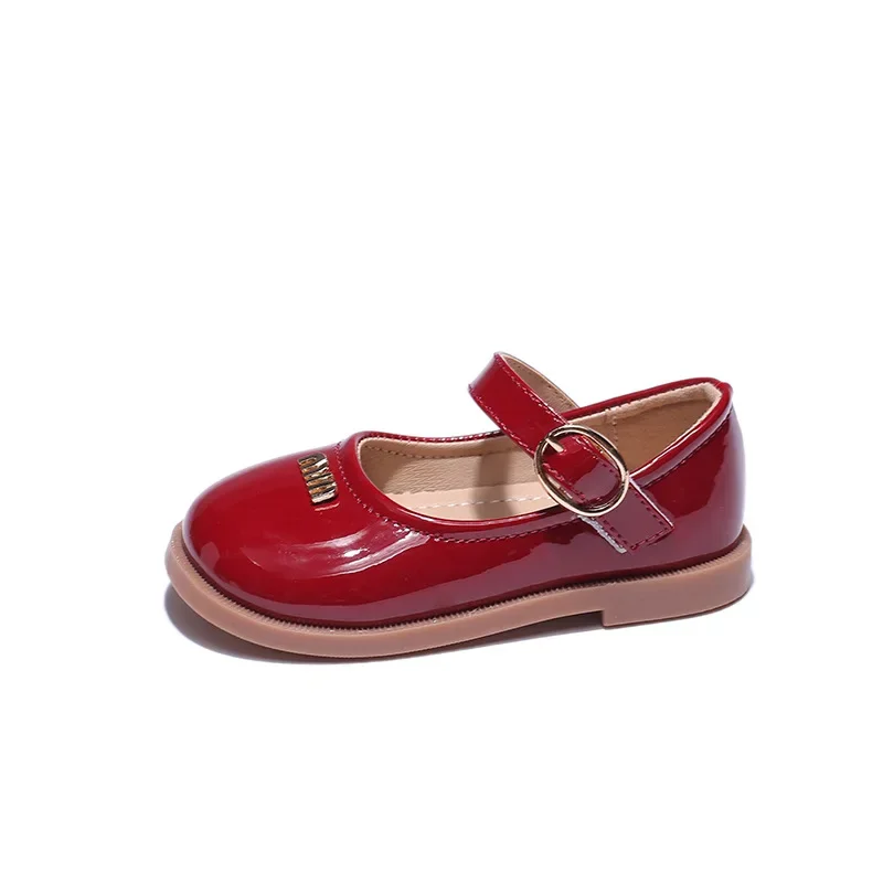Children's Solid Color Leather Shoes Spring Shallow Heel Single Shoes Girls Performance Medium Large Princess