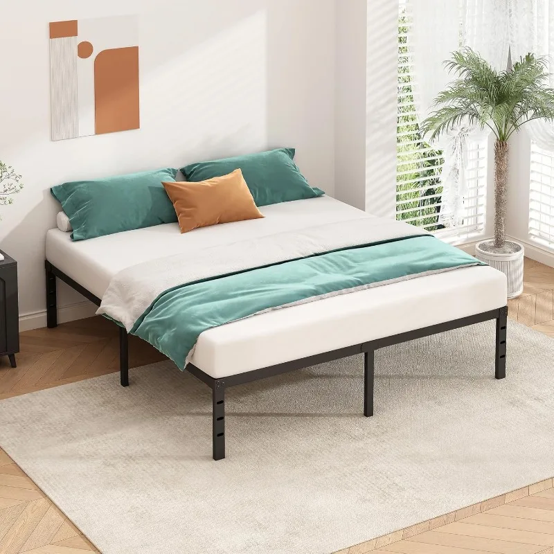 Metal Platform Bed Frame 18 Inch Tall Bed No Box Spring Needed,Queen Size Bed with Heavy Duty Strong Support Slats 4