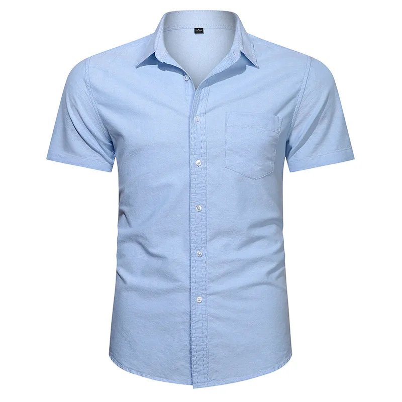 

100% Cotton Men Shirt 2022 Summer New Solid Color Simple Hong Kong Style Short-sleeved Shirts Casual Fashion All-match Brand Top