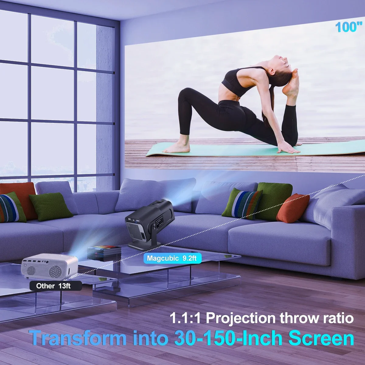 Feilimud 4K 안드로이드 11 프로젝터, 네이티브 1080P 390ANSI HY320 듀얼 와이파이 6 BT5.0 1920x1080P 시네마 휴대용 프로젝터, 업그레이드된 HY300