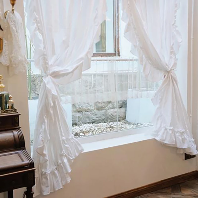 Cotton White Warp Ruffled Curtains for Living Room French Elegant Lace Valance Curtains for Bedroom Wedding Curtains #A340 4