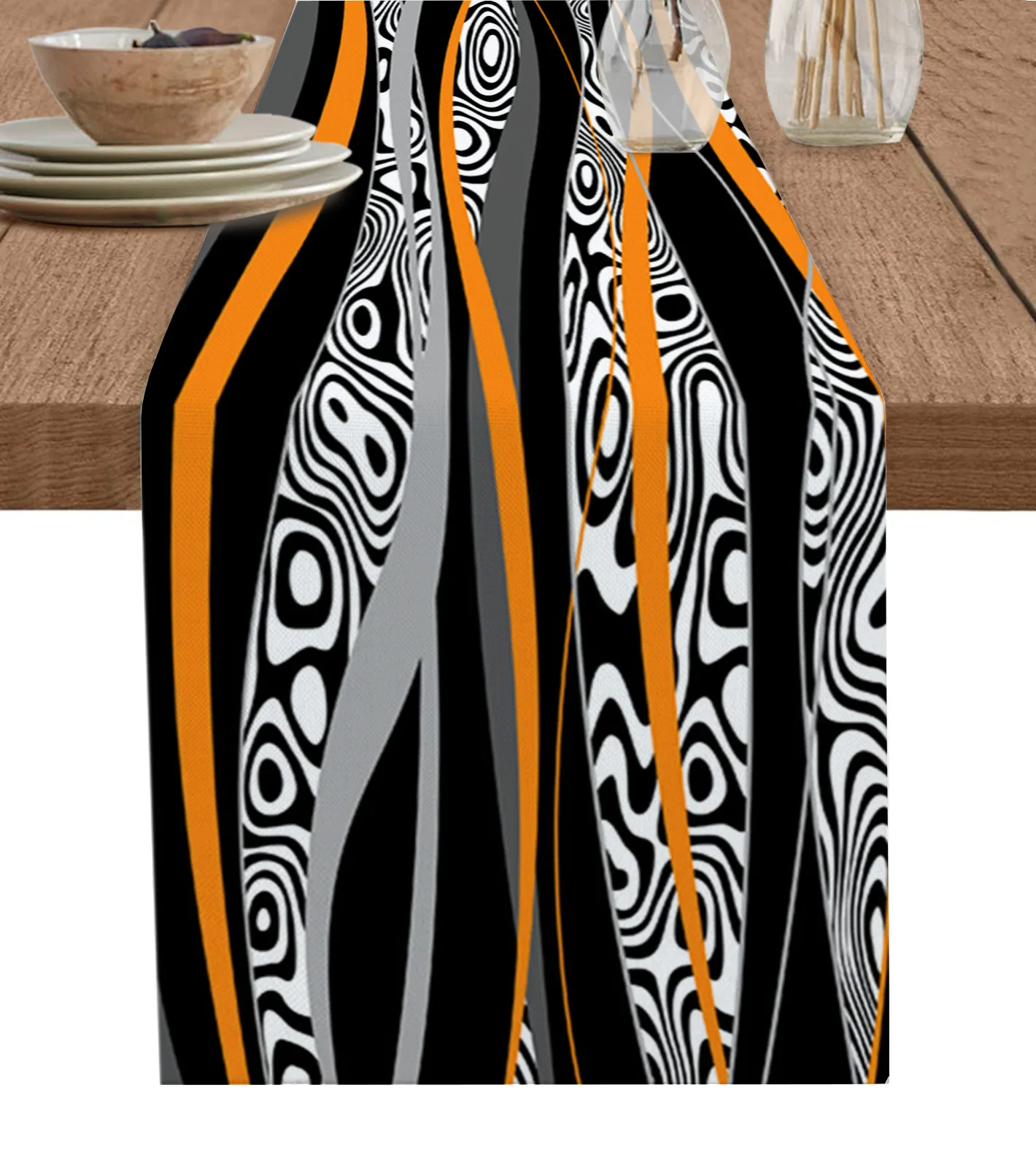 

Абстрактная линия, градиентный цвет, психоделическая оранжевая настольная дорожка, украшение для дома, декор для обеденного стола, декор для стола