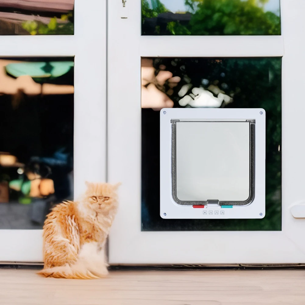 Cat Flap Door with 4 Way Security Lock Puppy Kitten Safety In&out Pet Door ABS Plastic Small Pet Gate Transparent Thin Cat cat door pet door