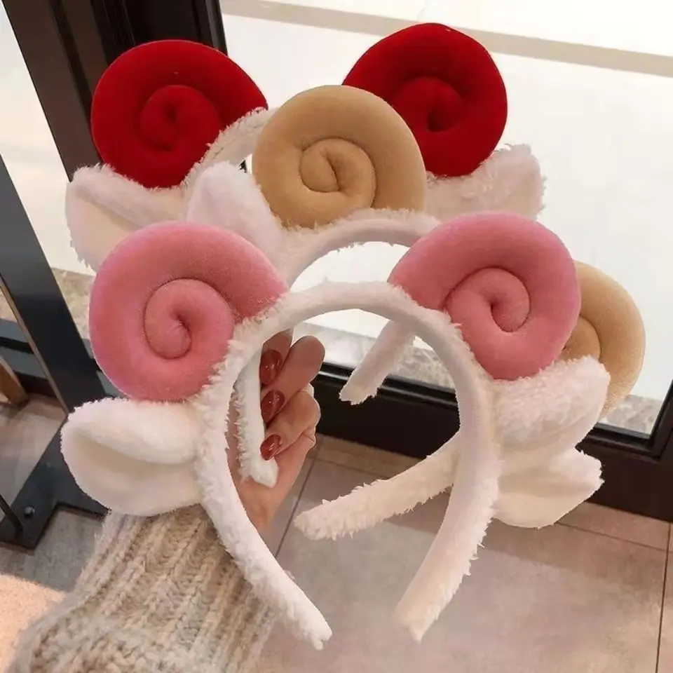 Cute Sheep Horn Lamb Ear Soft Fleece Women Headband Makeup Head Band Hair Band for Wash Face Shower Hair Accessories маска пакет для волос с паровым эффектом mediheal hair sheep steam pack