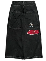 Y2K Goth Men Women Fashion Hip Hop Wide-leg Jeans Retro American High Street Embroidered Jeans Black Baggy Patchwork Denim Pants 1