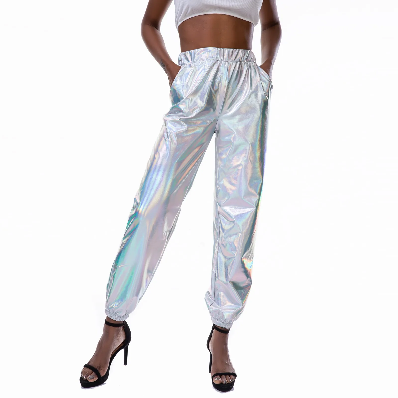 Mardi Party Streetwear Fashion Club Women's Causal Pants Shiny Cool Pants Carnival Festival  Celebration