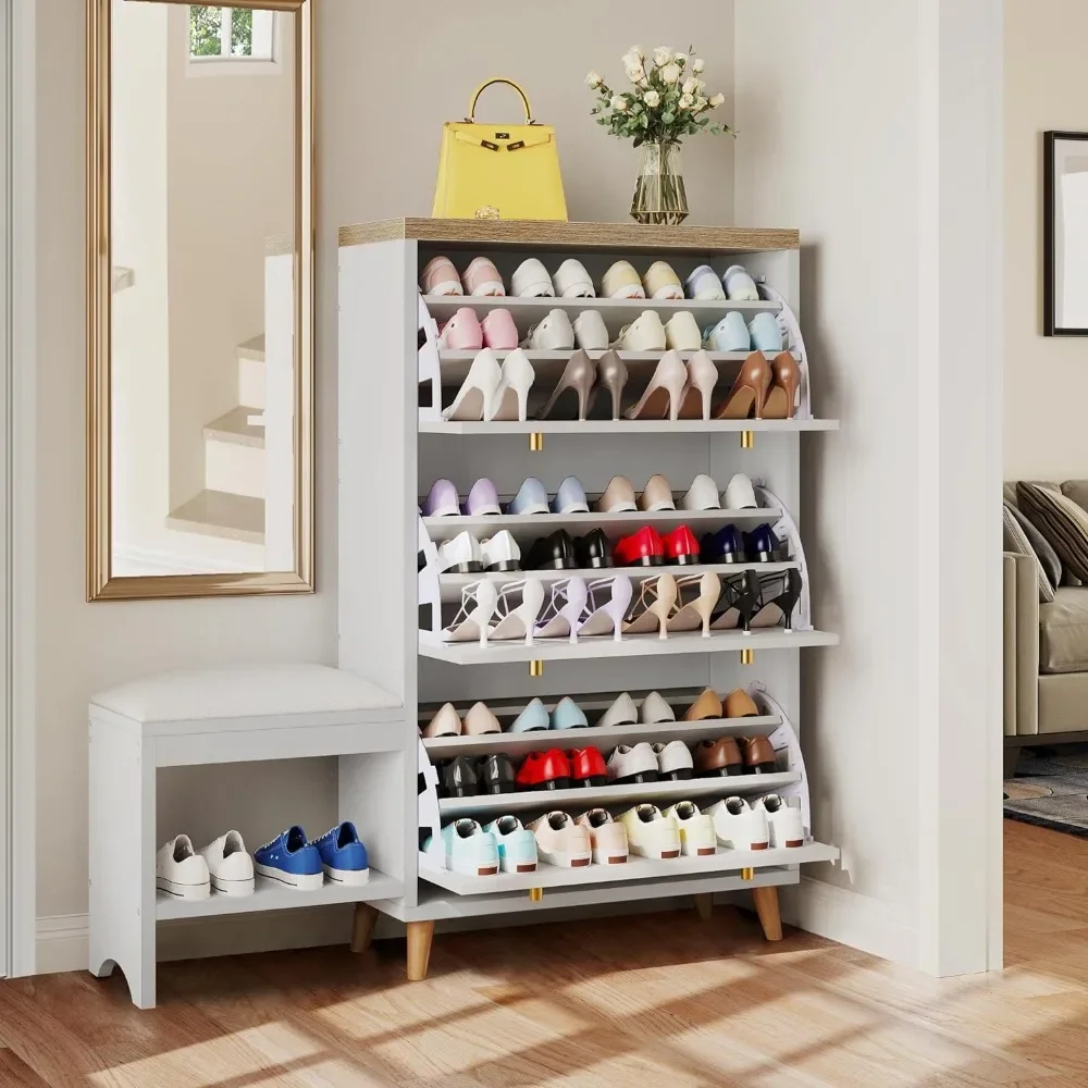 

Shoe cabinet with 3 flip-out drawers,free-standing shoe rack for organising bench,shoe cabinet for bedroom with hallway entrance