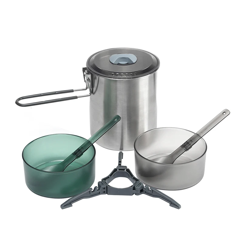 

Fire Maple Cooking Set Stainless Steel Pot 1.6L Outdoor Camping Cookware with 2pcs Spork Bowls Picnic Tableware Canister Stander