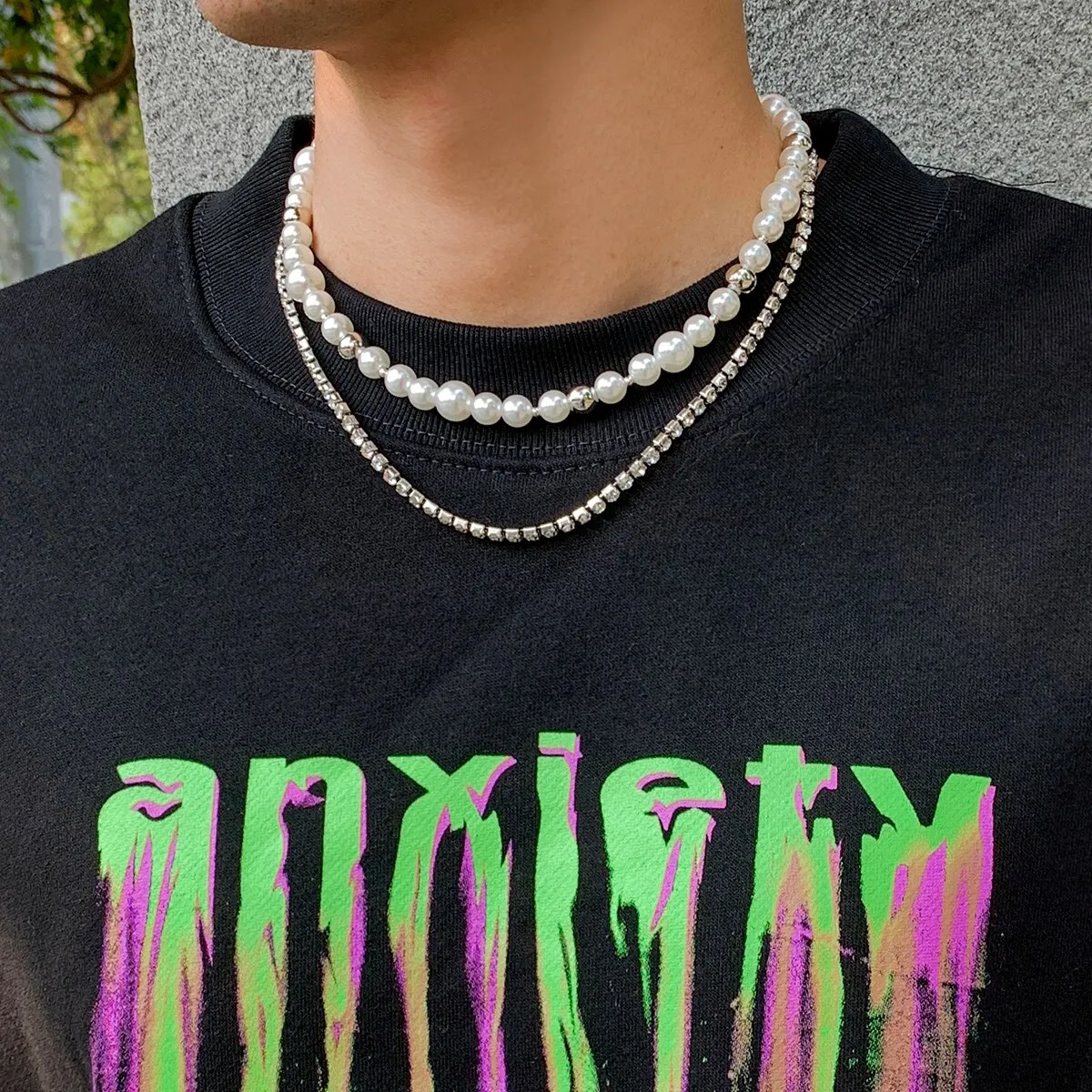 Sindlan 2Pcs Punk Pearl Chains Necklace for Men Vintage Black Color  Geometric Set Couple Grunge Emo Jewelry Gift Collares Hombre - AliExpress