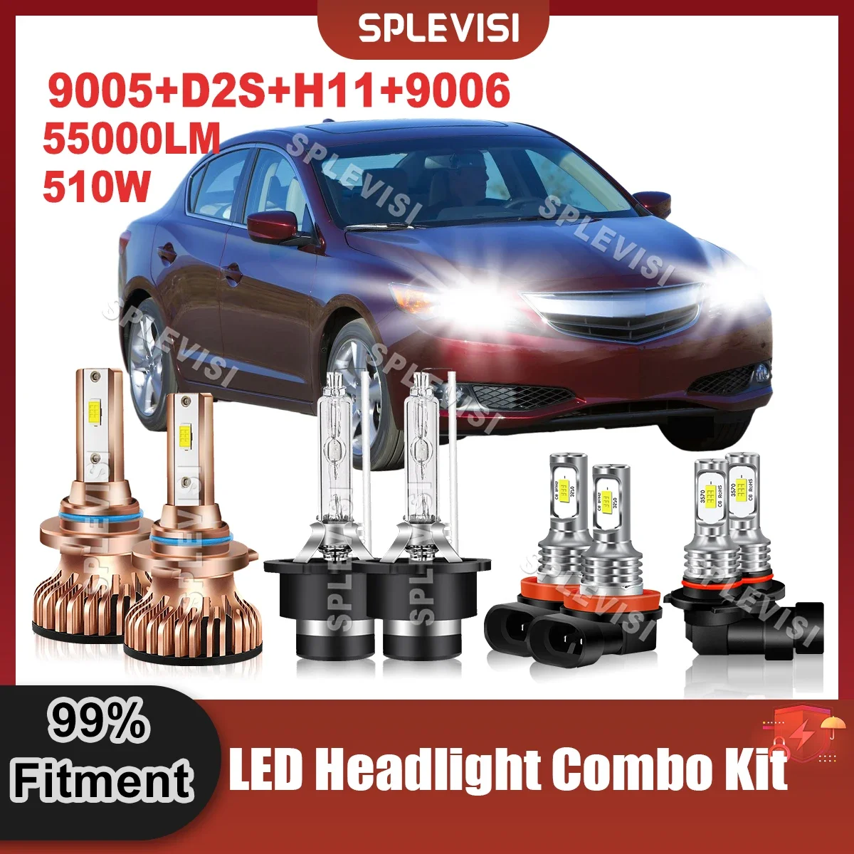 

LED Headlight 9005 High D2S Xenon Low Beam H11 Foglight 9005 DRL Bulbs For Acura ILX 2013 2014 2015 Plug And Play Auto Lights