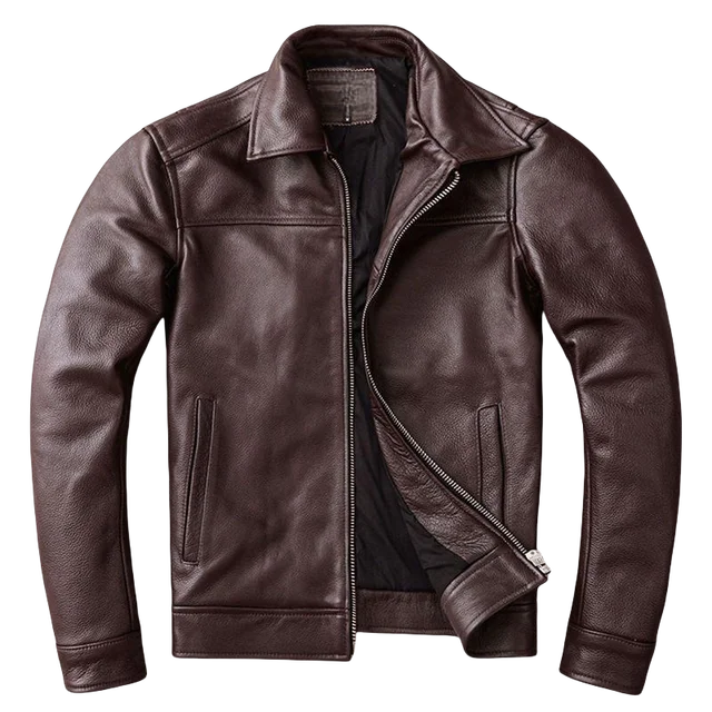 New Men's Slim-Fit Leather Jacket - First-Layer Cowhide Genuine Leather, Casual Dark Brown, Business Style with Lapel, Plus-Size 1
