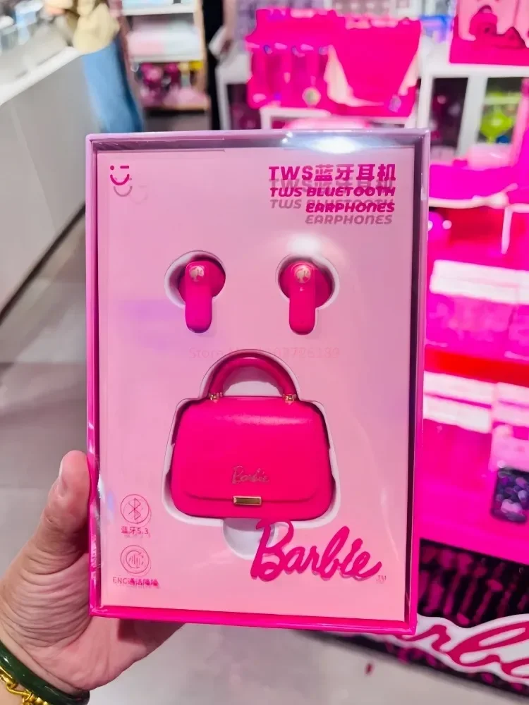 Original Miniso Barbie Bluetooth Headset Anime Cartoon Pink Headphone Protective Case Super Battery Life Long-lasting Durable