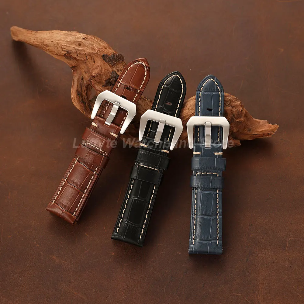 Men's Genuine Calfskin Leather Watch Strap - Durable & Comfortable Embossed Design