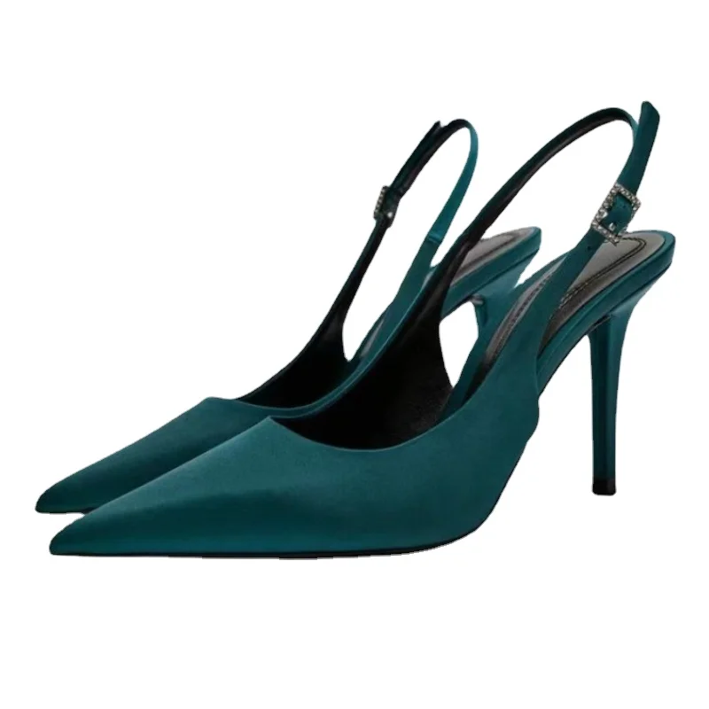 Blue High Heel Shoes for Female Pointed Fashion Sandals Sexy Thin Heels Slip-on Commuter Shoes Shallow Summer 2023 Women's Pumps