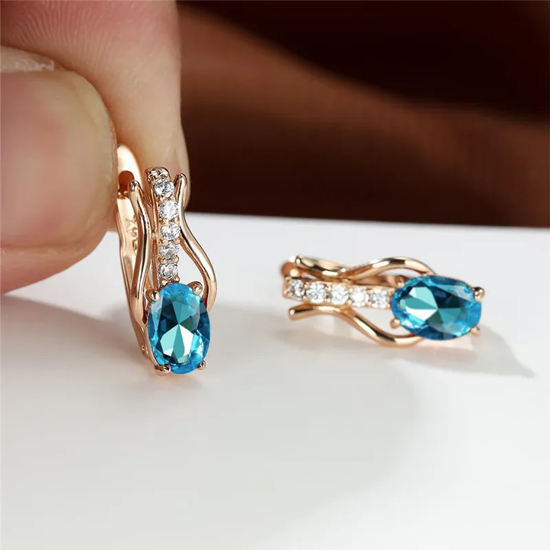 Crystal Female Pink White Oval Stone Hoop Earrings Cute Bridal Birthstone Wedding Jewelry For Women