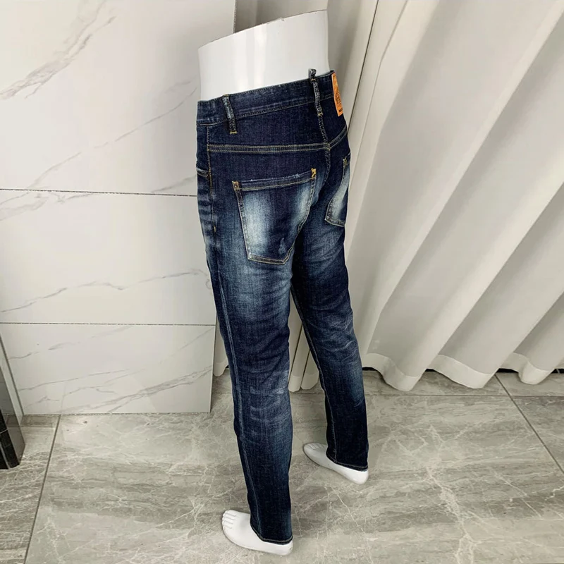 Fashion Designer Men Jeans High Quality Retro Blue Stretch Slim Fit Ripped Jeans Men Italian Style Vintage Brand Denim Pants