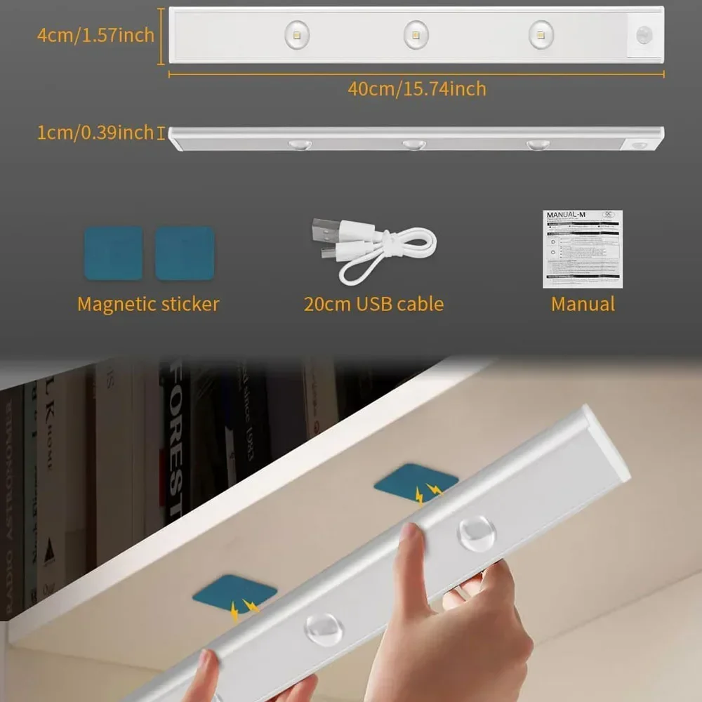 모션 센서가 있는 야간 조명, 침실 침대 옆 테이블 주방 캐비닛 램프용 충전식 USB LED 스트립 조명