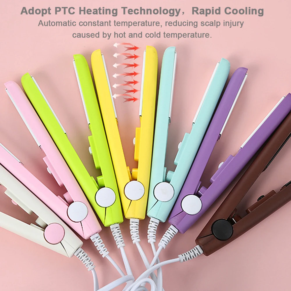 New Travel Hair Styling Tool Mini Hair Straightener Small Power Curling Irons Girls Air Bangs Portable Gift Splint Flat Iron 3