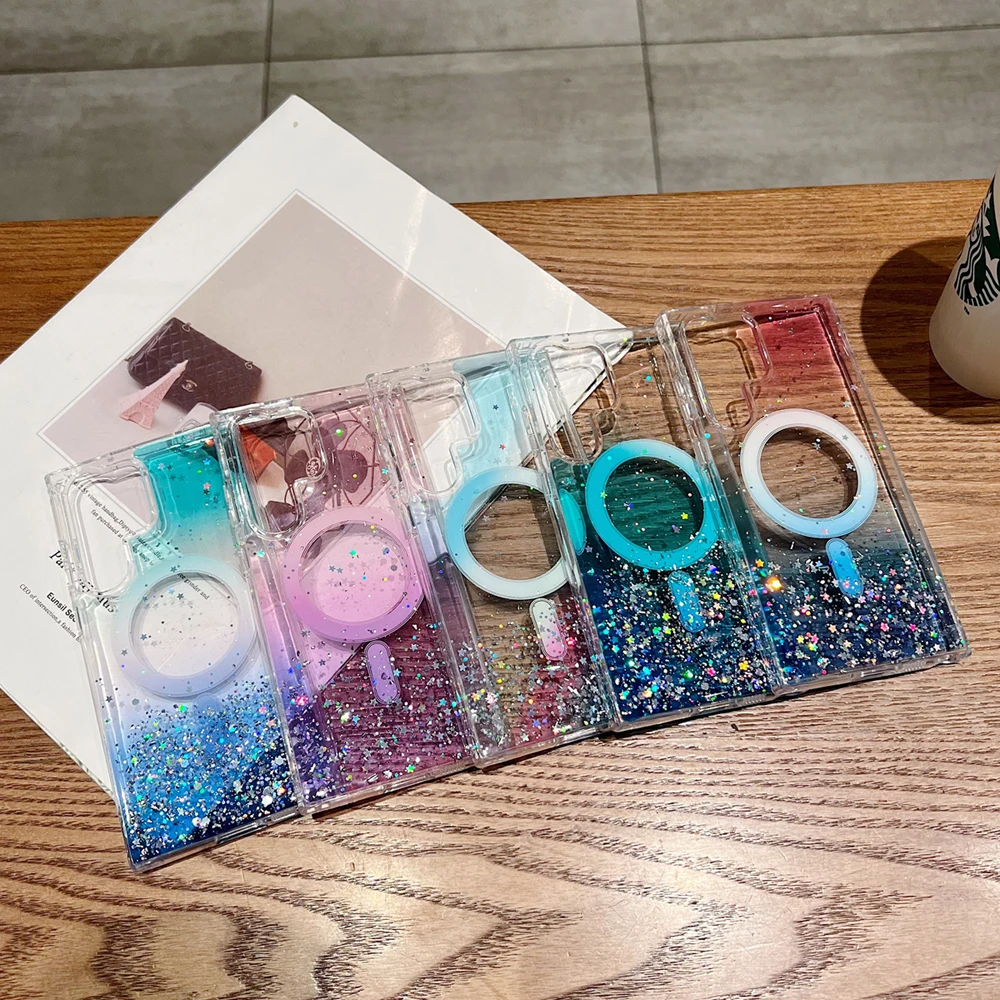 For Samsung Galaxy S23 S22 Ultra Plus Case Luxury For Magsafe Magnetic Glitter Rainbow Gradient Colorful Clear Soft Back Cover- Sc9178aaec2f042448d9c165822d5ca90p