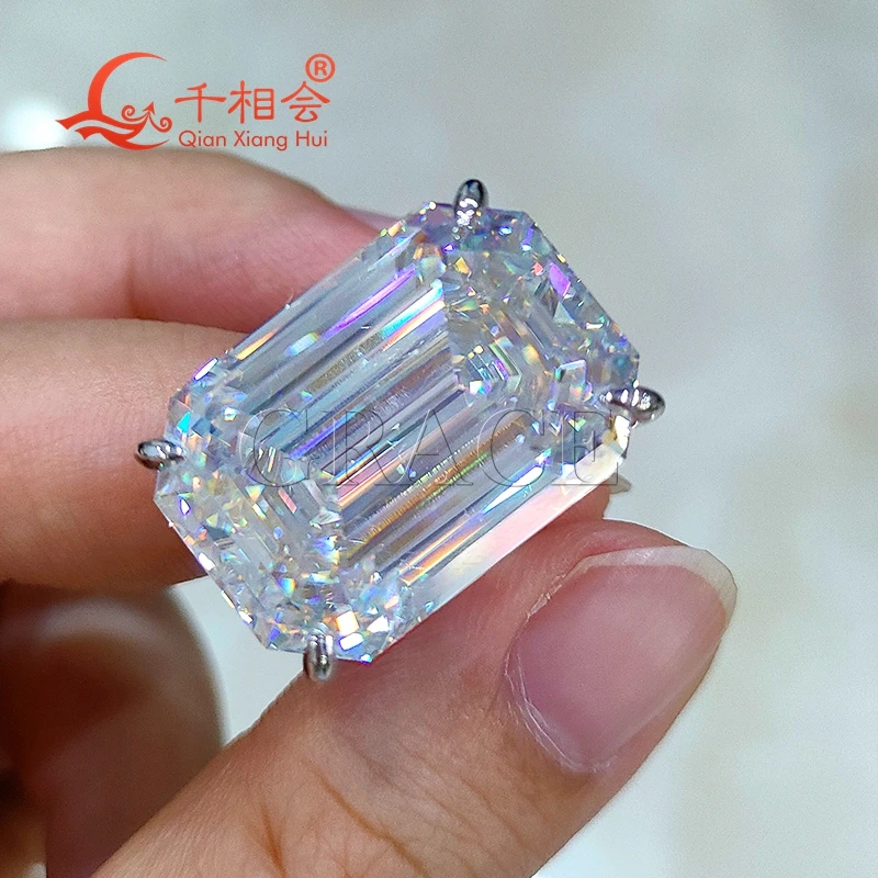 15.5*22mm 30ct emerald stone  Sterling 925 Silver hip hop  Moissanite Ring Men women  Diamonds Male fine Jewelry new blue floating jewelry gift packing box bracelet ring pendant beads holder protect jewellery stone presentation case