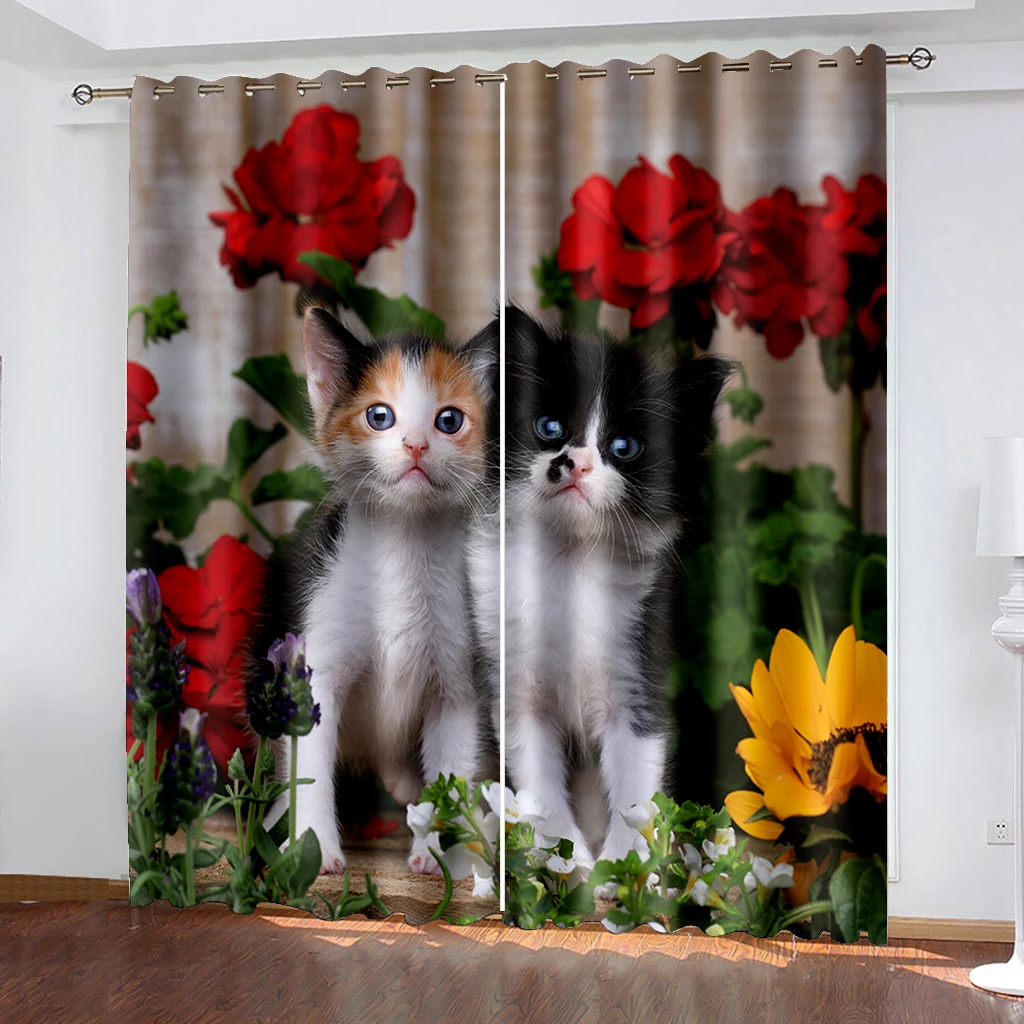 

Valentine's Day Cute Animal Series Luxury Sunshade Curtains 2 Pieces of Living Room Bedroom Home Decoration Hook Punch
