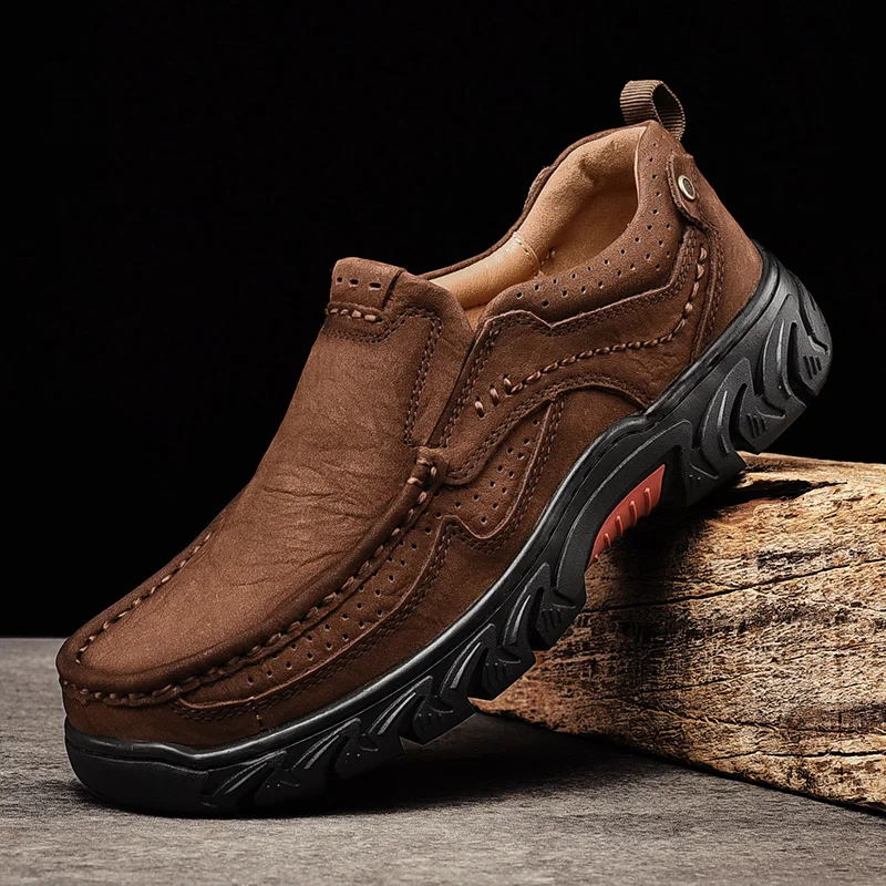 Luxury Brand Men Casual Shoes Breathable Genuine Leather Loafers New Fashion Male Hiking Flats Handmade Retro Leisure Moccasins 5