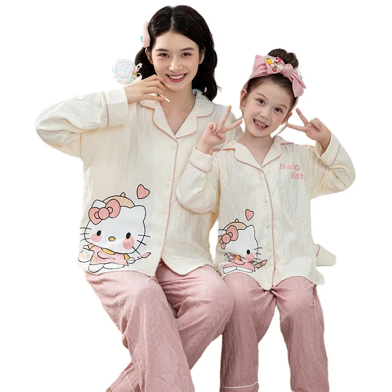 

Kawaii Sanrio Anime Cartoon Kuromi Pure Cotton Parent-child Pajamas Cinnamoroll My Melody Home Clothing Cute Things for Girls