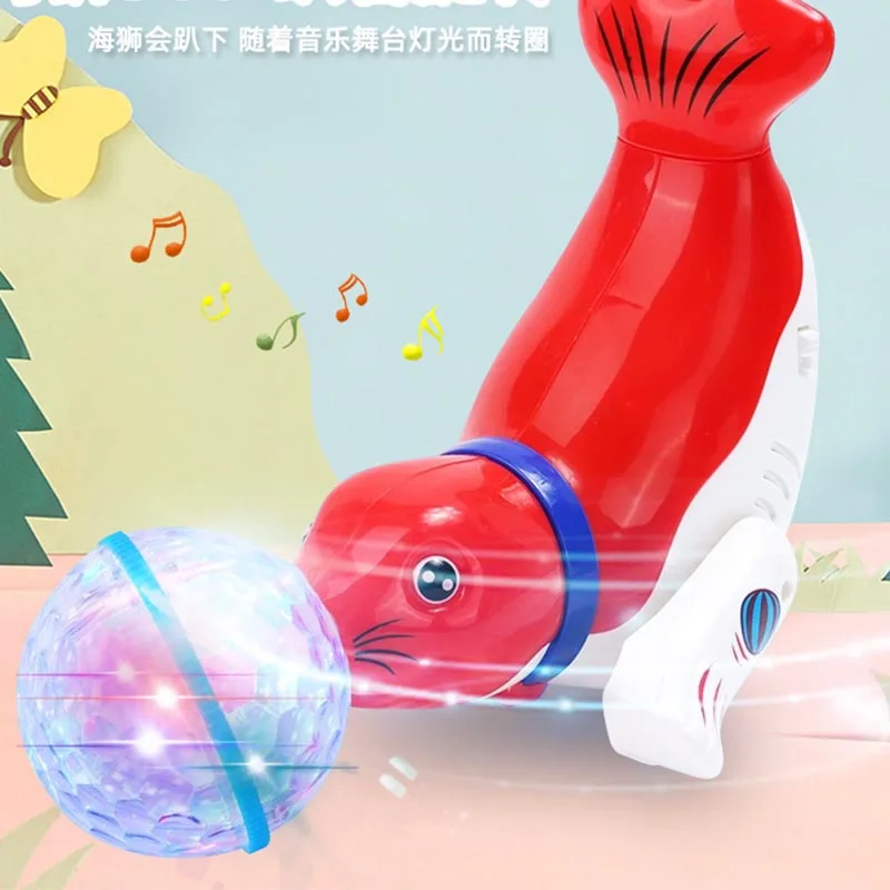 Kid Toys Top Ball Sea Lion Dolphin Electric Toys Children\'s Universal Rotating Light Music Projection Dancing Children\'s Toys