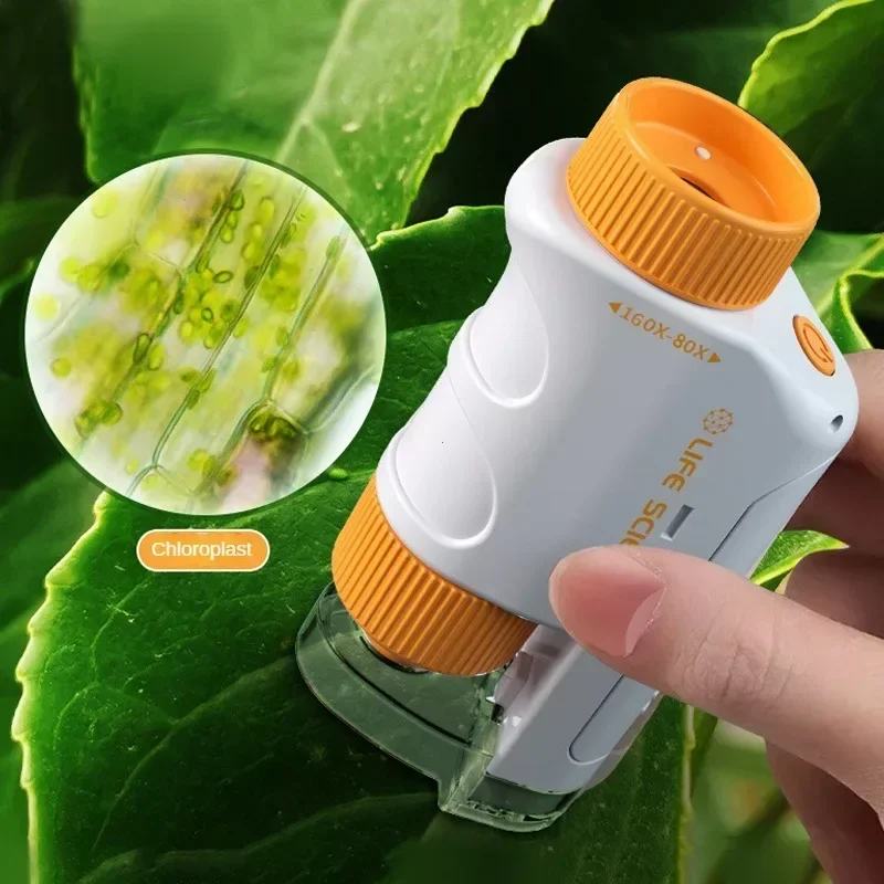 Handheld Microscope Kit Lab LED Light 80X-160X Home School Biological Science Educational Toy for Children Birthday Gift Outdoor