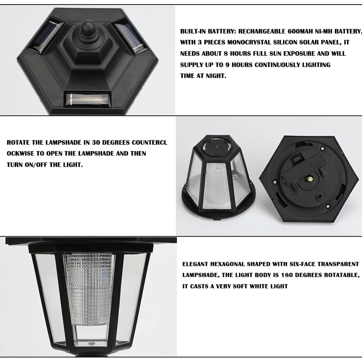 Solar Fence Lamp LED Wall Light Garden Lawn Light Retro Solar Lantern Patio Wall Lamp Decor for Park Fenced Yard Path Lighting 5