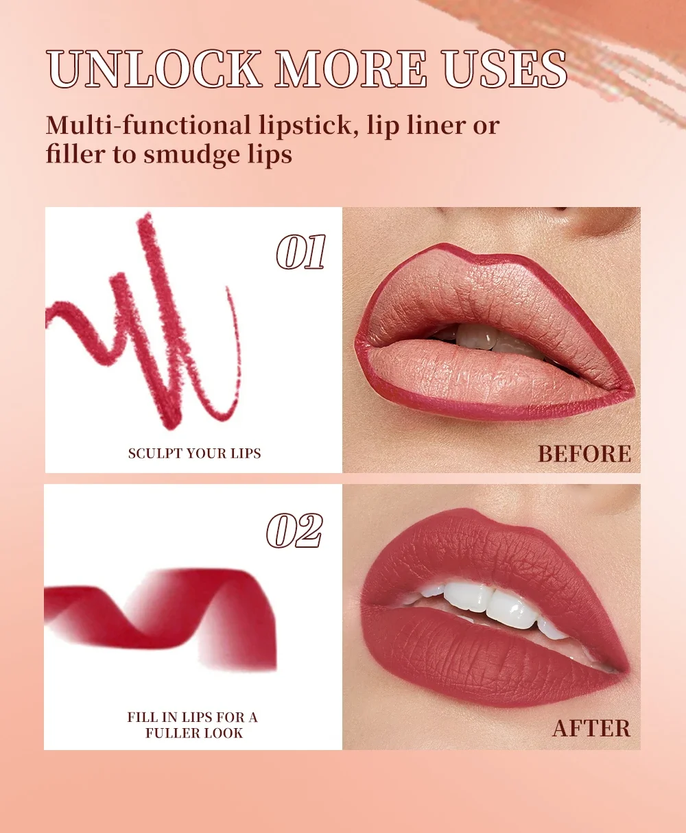 Laang Halen Matt Samt-lippekonturestëft Set Waasserdicht_voghion.com
